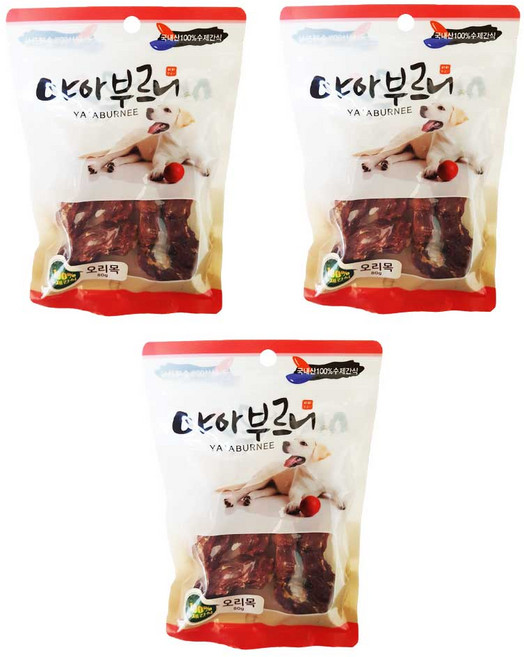 야아부르니 국내산 강아지 수제간식, 오리 목, 80g, 3개