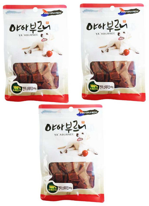 야아부르니 국내산 강아지 수제간식, 연어스테이크맛, 90g, 3개