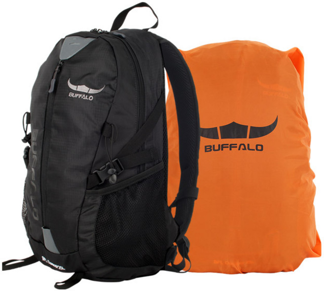 버팔로 아웃도어 배낭 25L 방수커버 포함, 블랙