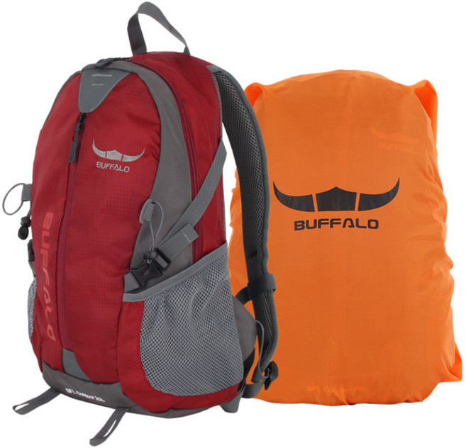 버팔로 아웃도어 배낭 25L 방수커버 포함, 버건디