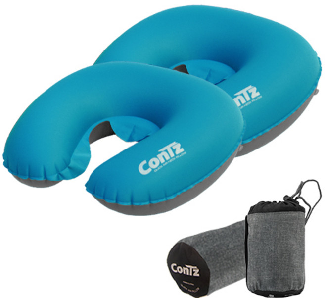 콘츠 퀵 에어 목베개 2p + 고급파우치 2p, 후레쉬블루, 1세트