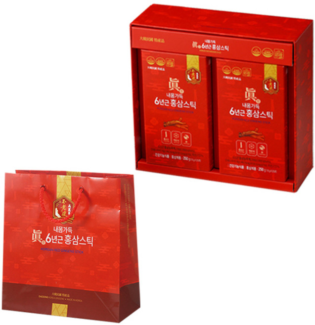 불로건 내몸가득진 6년근 홍삼스틱 대용량 + 쇼핑백, 1세트, 500g