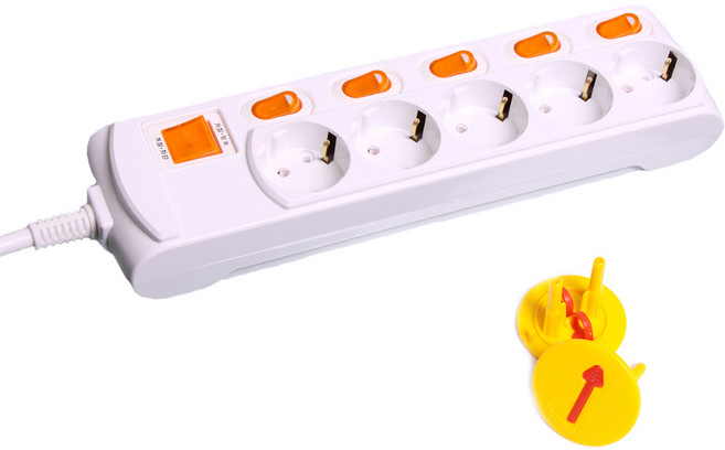 지앤탭 멀티탭 개별형 5구 GS-C16A5S + 안전커버 2p 랜덤 발송, 2.5m, 혼합색상, 1세트