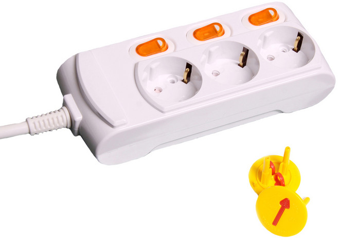 지앤탭 개별형 멀티탭 3구 GS-C16S3S + 안전커버 2p, 2.5m, 혼합색상 + 랜덤 발송, 1개