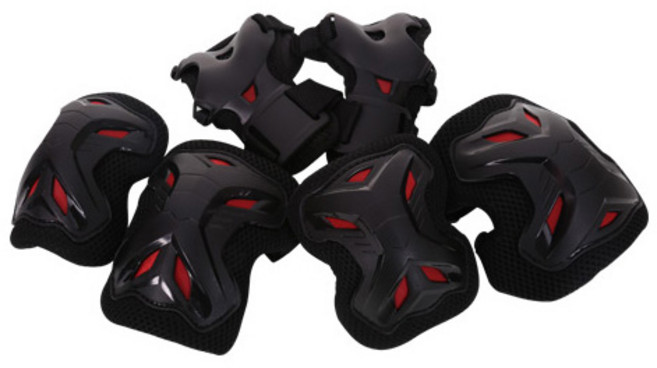 헤드 인라인 보호대 세트, 블랙 + 레드, 1세트