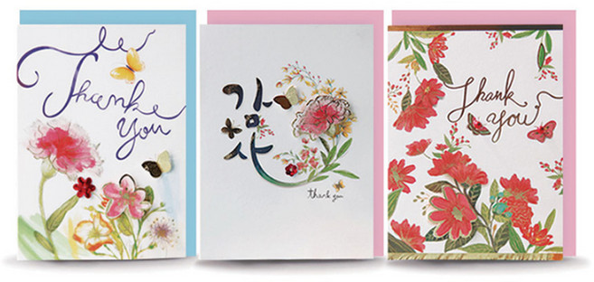 프롬앤투 T1033-123 감사카드 캘리카드 연하장 3종 카드 3p + 봉투 3p, 혼합 색상, 2세트