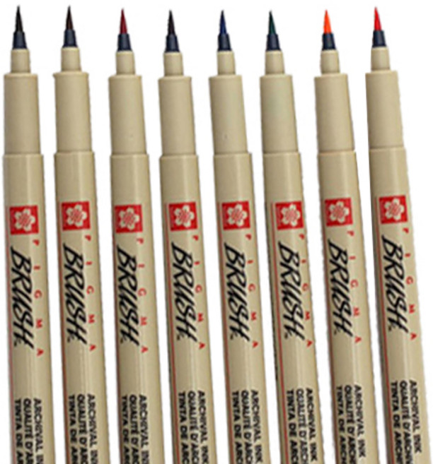 PIGMA MICRON BRUSH 펜 8p 세트, 혼합색상, 1세트