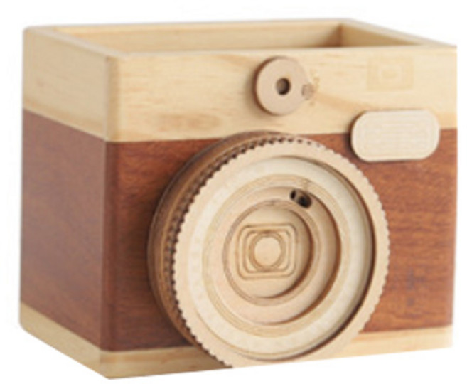 클린오피 우드 앤티크카메라 연필꽂이 싱글, 혼합 색상, 1개