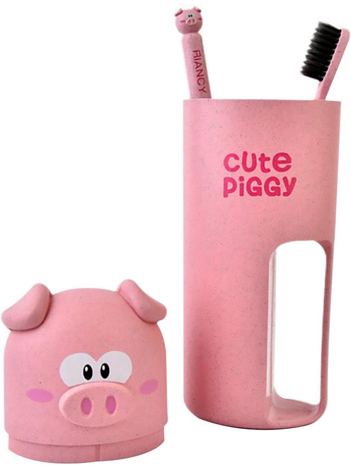 알럽홈 휴대용 피그 칫솔 세트 컵 핑크, 1세트
