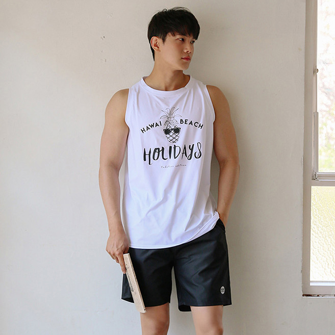 벤디스 남성용 파인애플맨 자외선차단 C270 + 보드숏 비치팬츠 M603 래쉬가드 세트