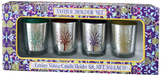 보티브홀더 실버나무 멀티컬러 4종 선물세트, 퍼플, 골드, 민트그린, 레드