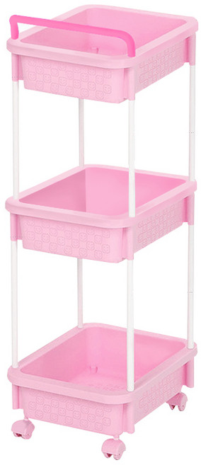 리빙스마일 직사각 정리함 3단, 핑크, 1개