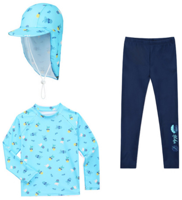 에스티홀리데이 남아용 래쉬가드 수영복 + 플랩캡 세트