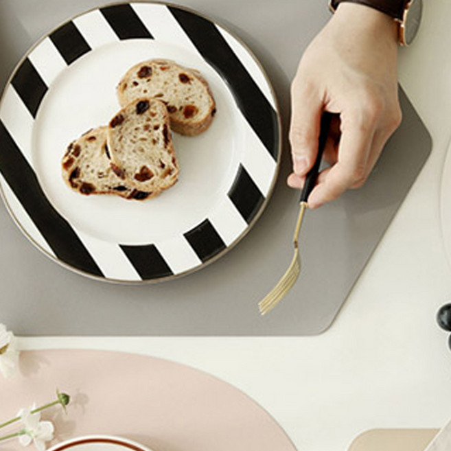 FENICE PU 투톤컬러 식탁매트 육각형, 인디핑크 + 그레이, 460 x 300 mm, 1개