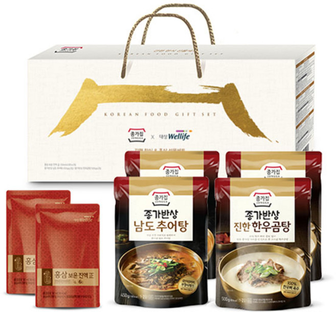 종가집 간편한식&홍삼선물세트 남도추어탕 450g x 2p + 한우곰탕 500g x 2p + 홍삼보윤진액 250ml x 2p, 1세트