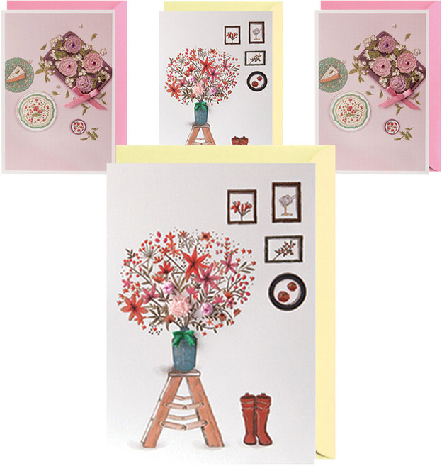 프롬앤투 T222-34 감사 축하 연하장 카드 2p + 봉투 2p + 속지 2p, 혼합 색상, 2세트