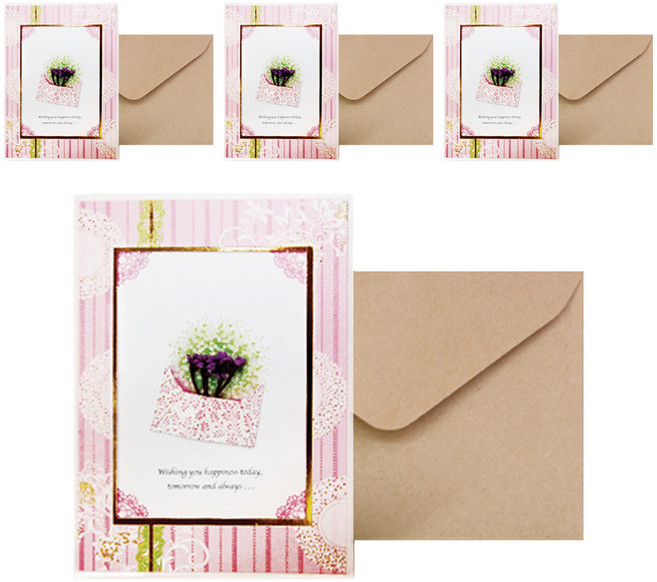 프롬앤투 T210-6 감사 축하 연하장 카드 4p + 봉투 4p + 속지 4p, 혼합 색상, 1세트