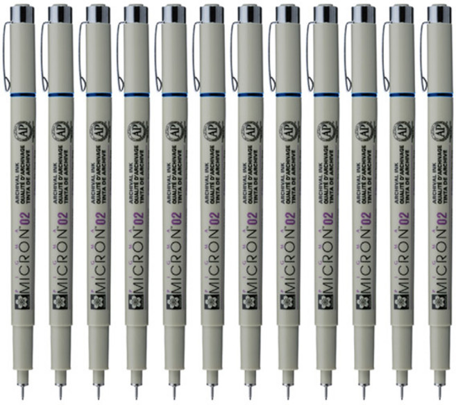 Pigma PIGMA Micron 02 中性墨水筆 0.3mm, 藍色, 12個