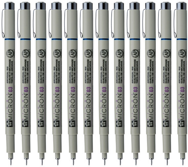 PIGMA MICRON 03 中性筆 0.35mm, 藍色, 12件