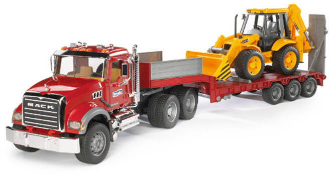 브루더 MACK 트럭 + 백호로더 완구세트 BR02813, 혼합 색상, 1세트