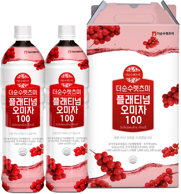더순수렛츠미 플래티넘 오미자즙, 1000ml, 2개