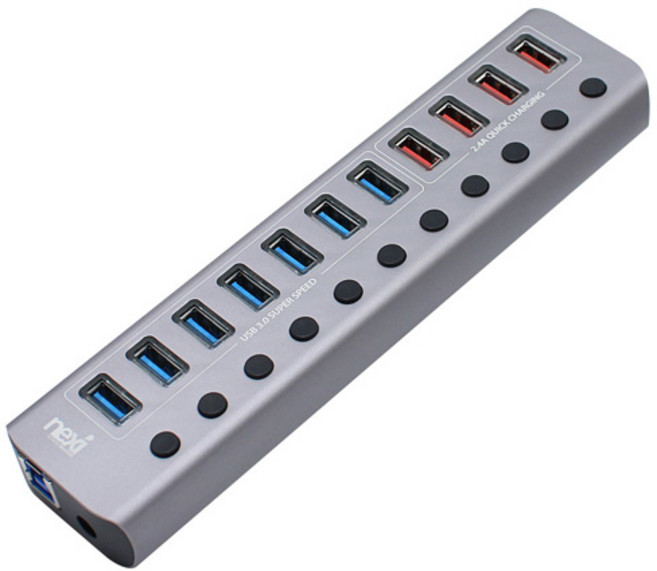 넥시 USB3.0 11포트 유전원 허브 NX-U1011P, 혼합색상, 1개