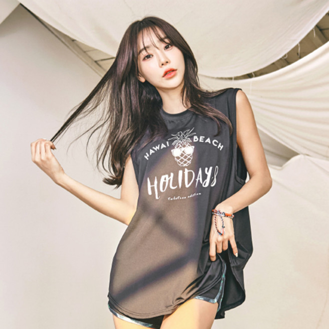 튜브트리 여성용 루즈핏 홀리데이 래쉬가드 나시 B4202