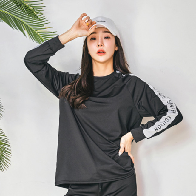 튜브트리 여성용 루즈핏 배색 래쉬가드 상의 B4205