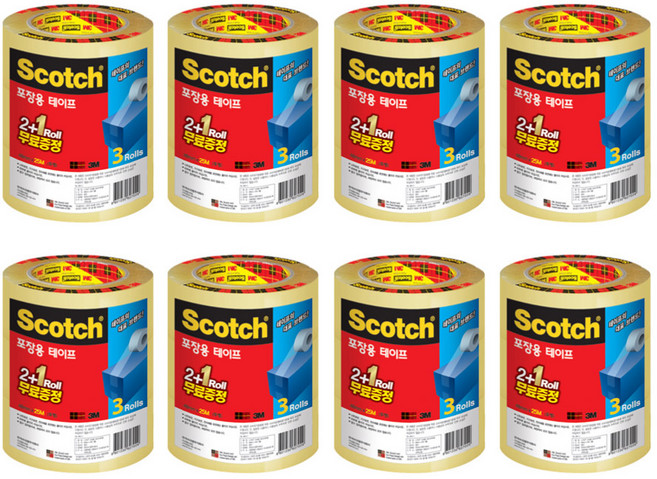 쓰리엠 스카치 포장용 박스테이프 3625V 48mm x 25m 3p, 투명, 8개