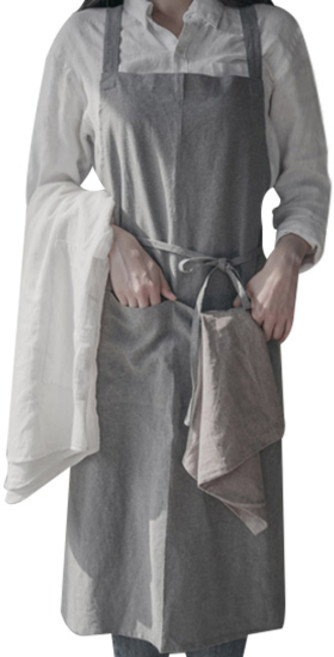 데코뷰 워싱 린넨앞치마, 그레이, 1개