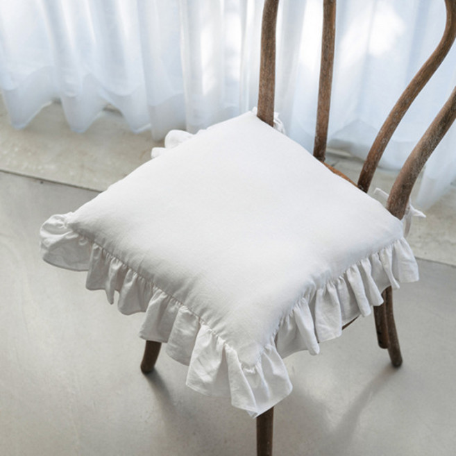 데코뷰 NEW 린넨 프릴 식탁방석커버, 화이트