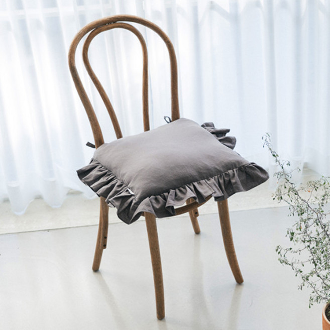 데코뷰 NEW 린넨 프릴 식탁방석커버, 차콜