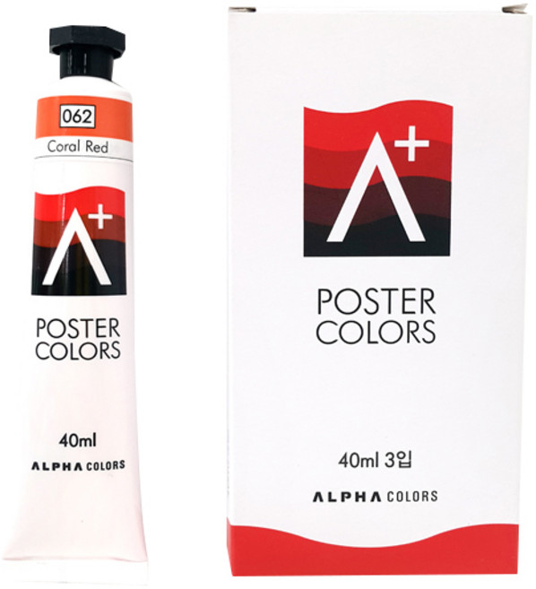 알파색채 A+ 포스터물감 낱색 062 CoralRed 3P, 40ml, 1색