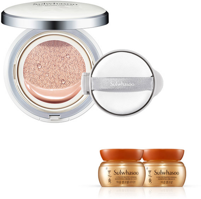 설화수 퍼펙팅쿠션 브라이트닝 쿠션 파운데이션 본품 + 리필 세트 23호 미디엄 베이지 세트 + 자음생크림 GWP 2종, 혼합 색상, 1개