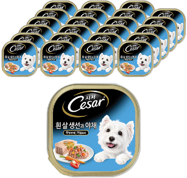 시저 1세 이상 강아지 주식캔, 흰살생선, 100g, 24개