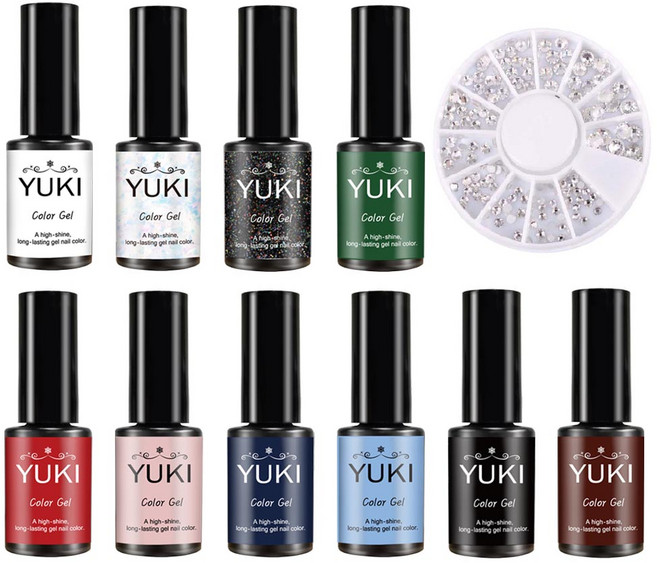 유키 낭만네일 10종 A세트 + 크리스탈 네일스톤세트, 젤네일 10종 + 크리스탈 네일스톤, 1세트