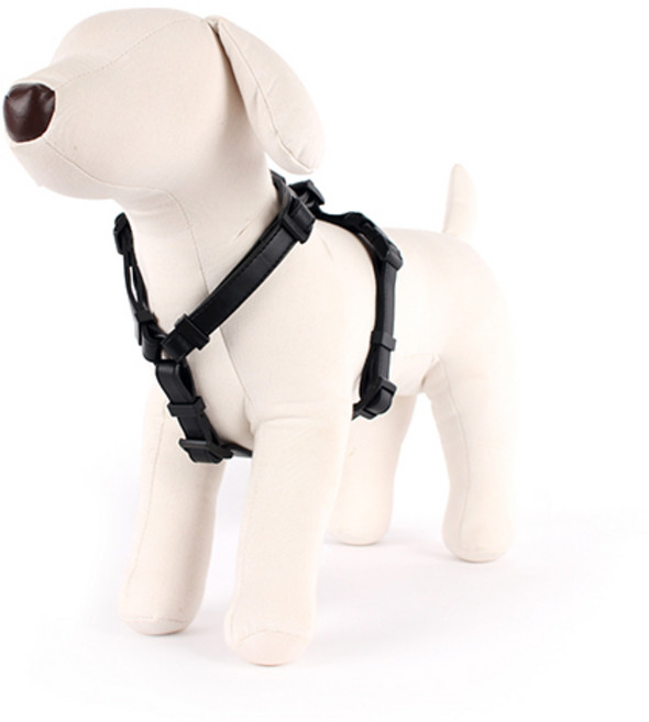 구바스 모던클래식 가죽 강아지 하네스, 블랙