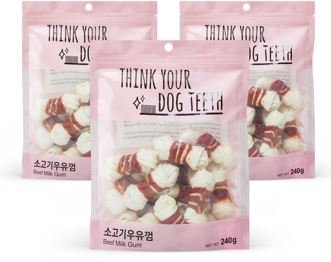 띵크유어도그티 강아지 딩고껌 소형 15P, 소고기 우유맛, 240g, 3개