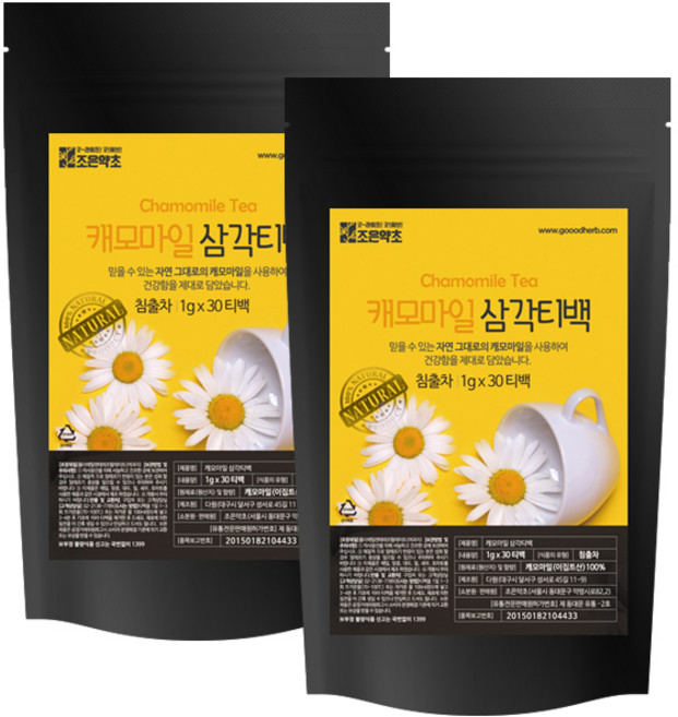 굿허브 조은약초 캐모마일 삼각티백차, 1g, 30개입