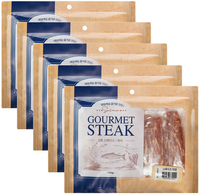 고메스테이크 애견 마블링 간식 스테이크타입, 연어, 5개, 300g