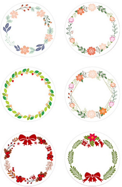 연두앵두 화관 메모 원형 스티커 5cm 6종 x 30p, 혼합 색상, 1세트