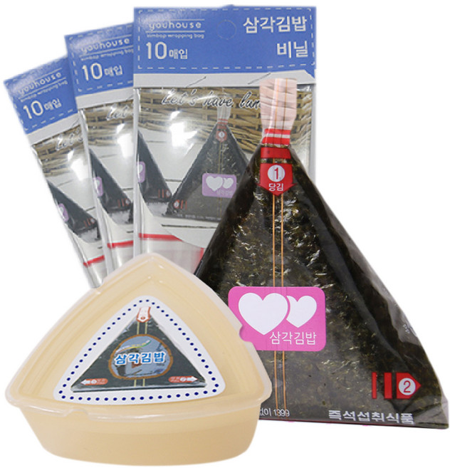 유하우스 피크닉 삼각 김밥 비닐 30p + 하트스티커 30p + 삼각김밥틀, 1세트