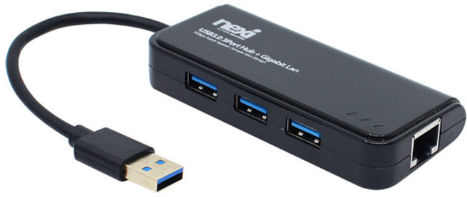 넥시 USB3.0 3포트 허브 + 기가비트 랜카드 NX-UE303PL, 블랙, 1개