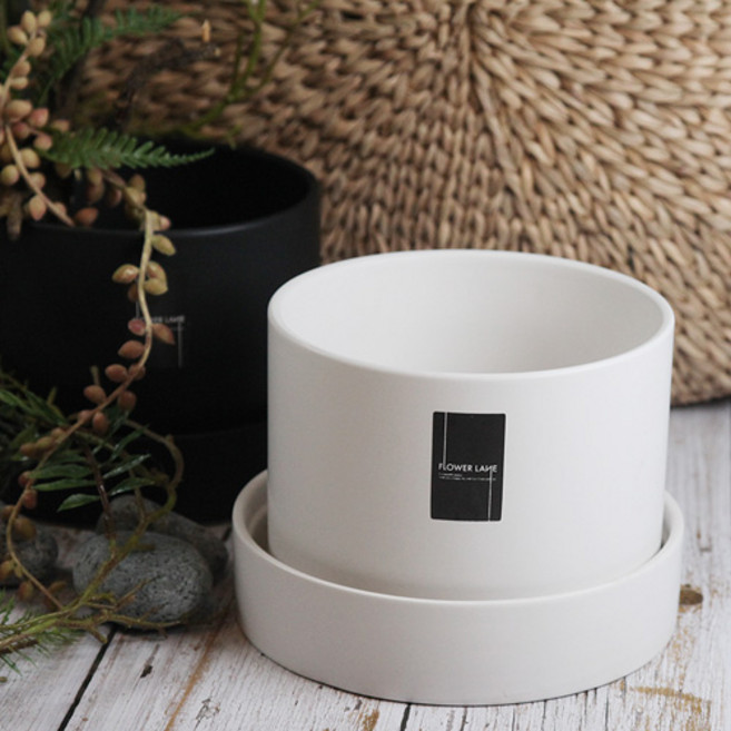 도시정원 모던 낮은 원형화분, 화이트, 1개