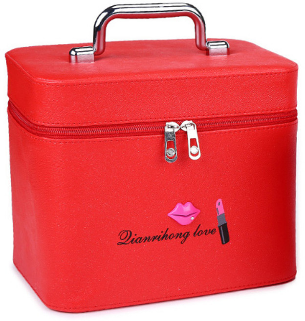 윰미엘 립메이크업 레더 메이크업가방 L, 레드, 1개