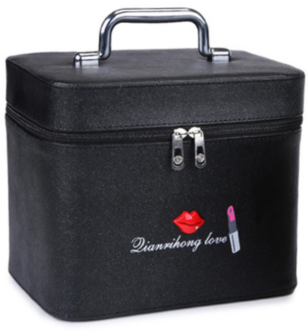 윰미엘 립메이크업 레더 메이크업가방 L, 블랙, 1개