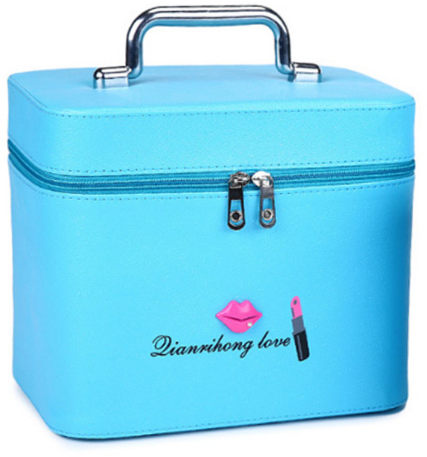 윰미엘 립메이크업 레더 메이크업가방 S, 블루, 1개