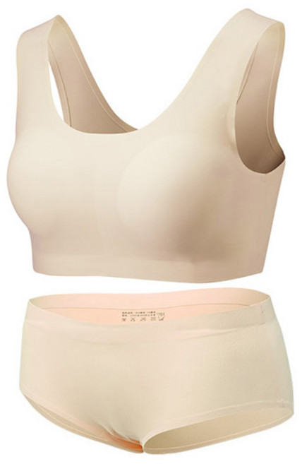 솔레일 여성용 심리스 워터스킨 래쉬가드 이너 U형 브라 + 삼각팬티 세트
