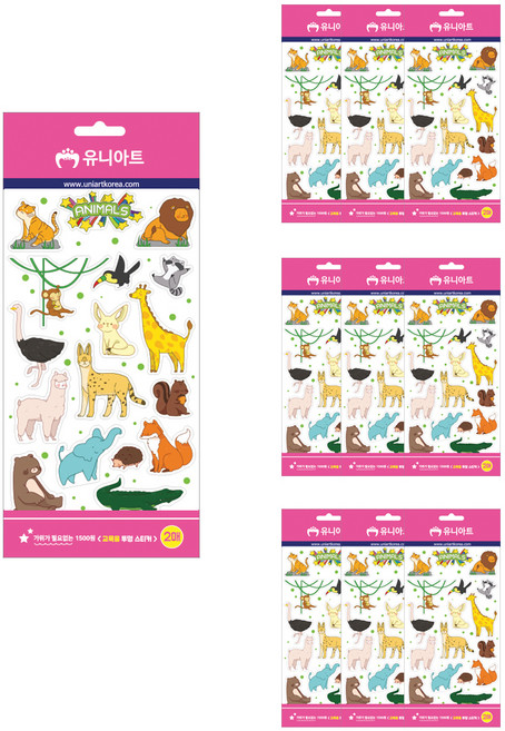 유니아트 교육용 투명 스티커 동물, 혼합 색상, 10개