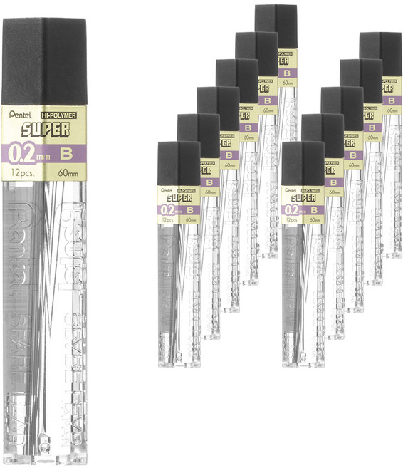 펜텔 샤프심 B C502-B, 0.2mm, 12개